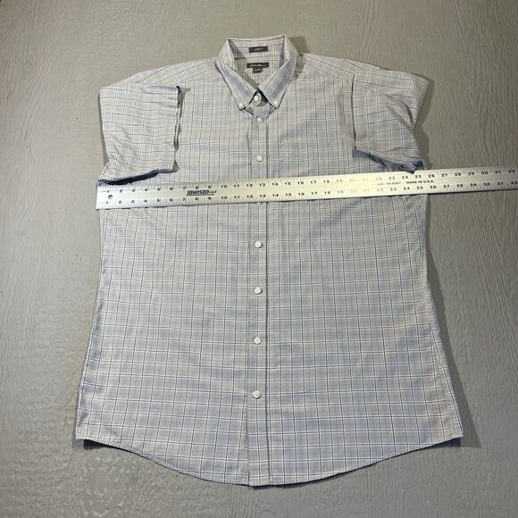 Eddie Bauer Men TXL Shirt Short Sleeve Gray Plaid Print Button Down Stretch - Picture 6 of 11